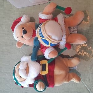 2 Winnie the Pooh Santa Christmas Disney Store Plush Drummer
